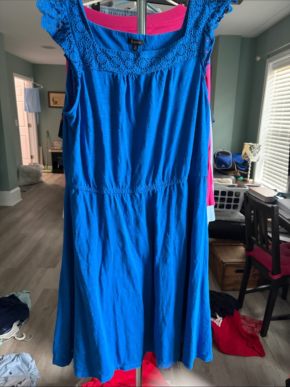 Talbots Bright Blue Eyelet-Trim Sleeveless Dress